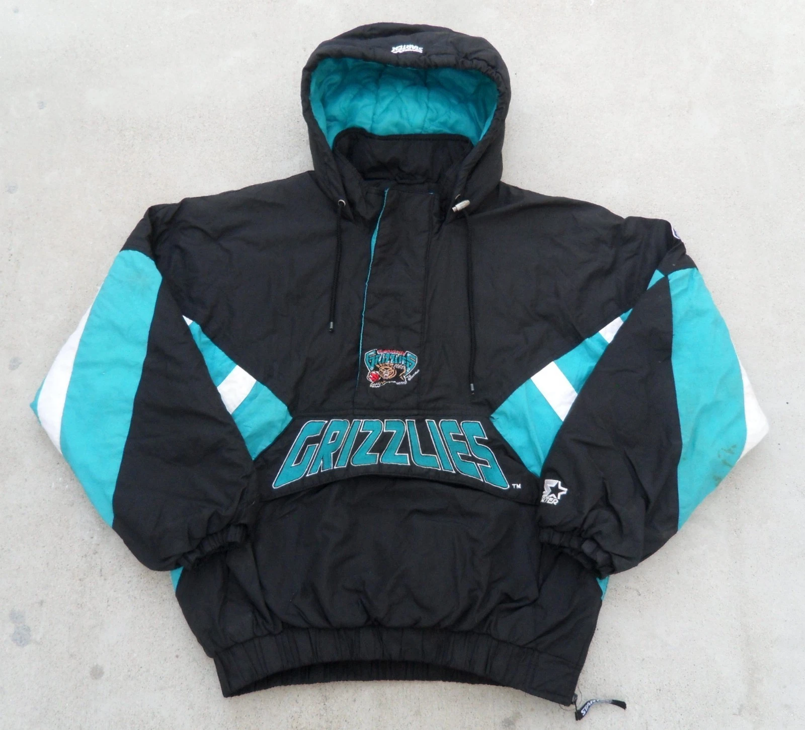 Vtg 90's Vancouver Grizzlies Starter Pull Over Jacket hooded Men's Large NBA image 4