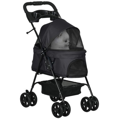 PawHut Hundekinderwagen Hundebuggy Faltbar Haustierbuggy mit 4 Rollen, Sicherheitsleine