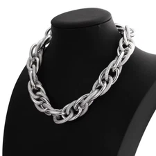 Chunky Choker Silver Necklace - Cuban Link Chain Double O Link Necklaces Hip-hop