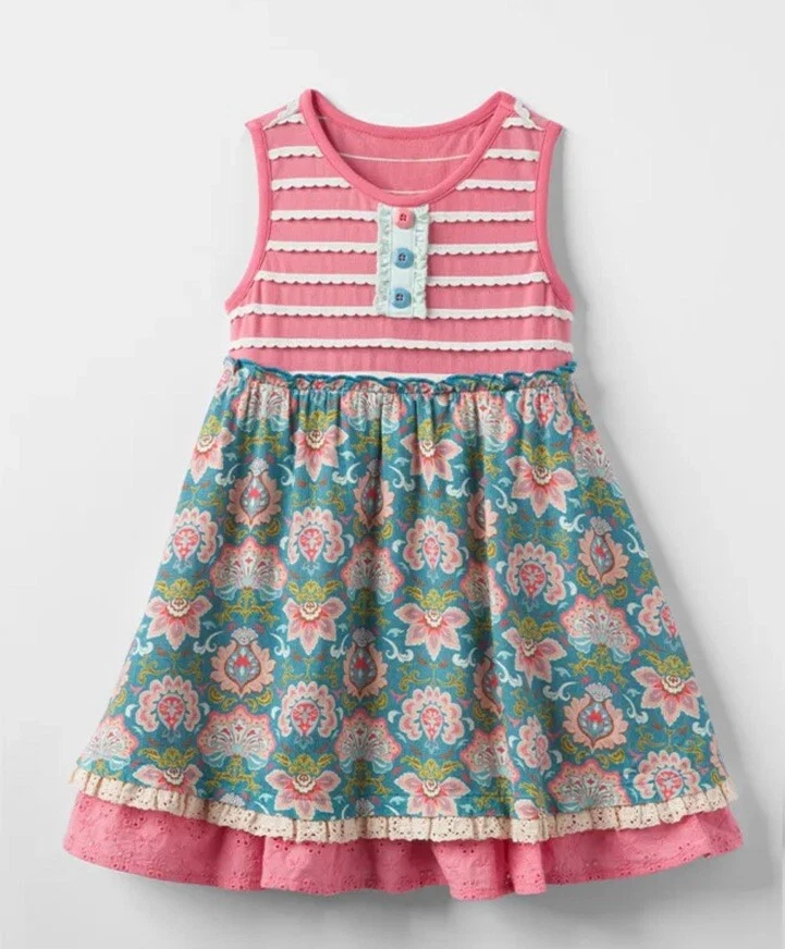 Matilda Jane Girls Covington Striped and Floral Dress with Ruffles Size 6 New - Image 2 of 3
