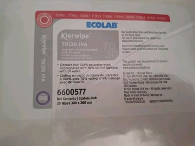  ECOLAB Klerwipe 70|30 Ethanol Sterile Wipes Isopropyl alcohol H1 