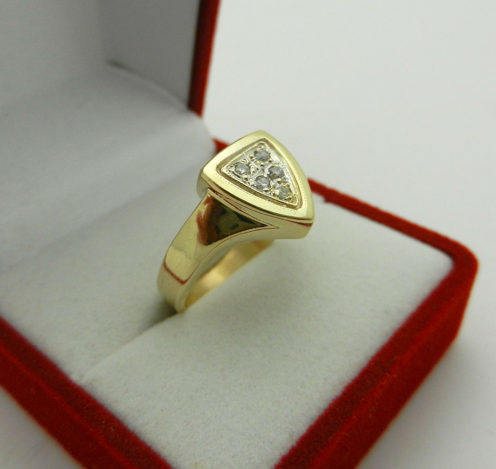 Solid 14k Yellow Gold Triangle Shaped Ring with N… - image 1