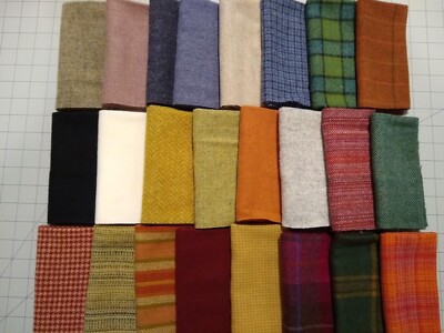 12''X12'' EIGHT NEW Colors! 100% Wool Fabric; Primitive Applique Penny Rug Hooking