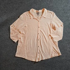 J Jill Top Womens Size XL Pink Slub Knit Textured Button Lagenlook Boxy Casual