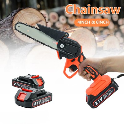 4   Mini Handheld Electric Chain Saw Cordless Chain Saw Wood Knife + 2 Batteries
