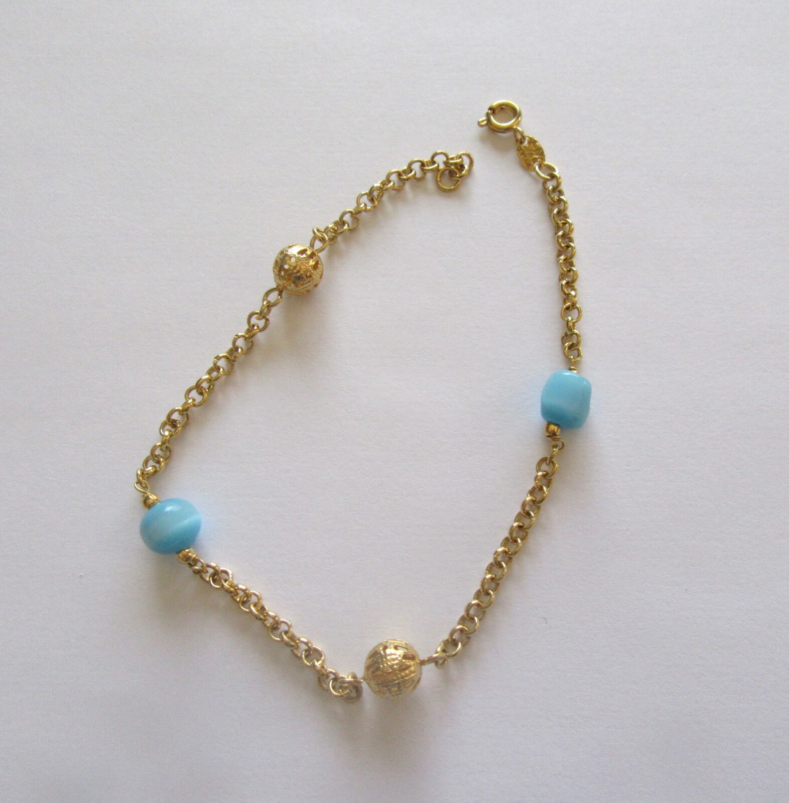 18K Gold Plated Anklet with Blue Circular Beads 10 Inches-image
