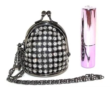 Rhinestones mini coin purse with Mirror in the Bottom, Hand Strap USA Stock NEW