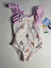 Disney Bluey Swimsuit One Piece Swim Toddler Girls 18 Months White/Purple