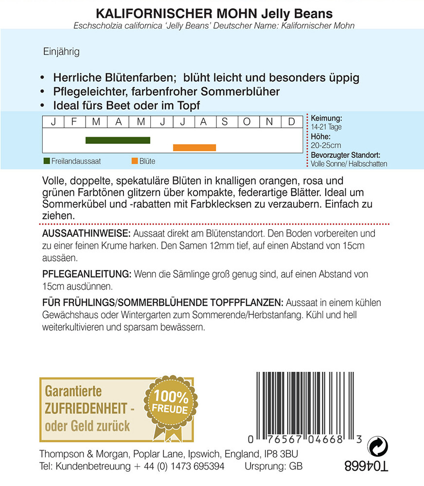 Thompson & AGT04668 Kalifornischer Mohn Jelly Beans (Mohnsamen