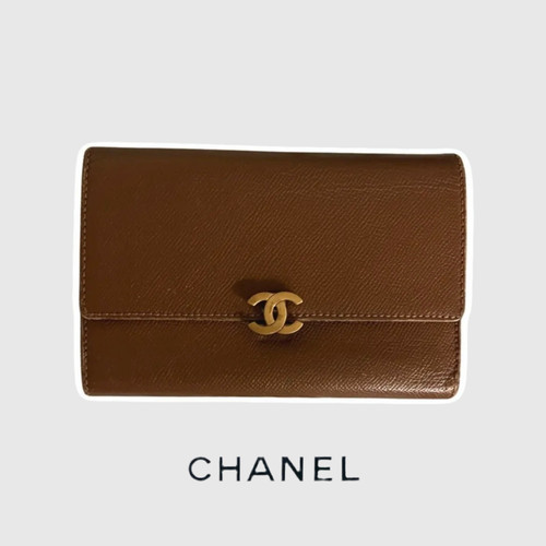 Chanel Vintage Brown Caviar Tri-Fold Wallet Authenticity Guaranteed