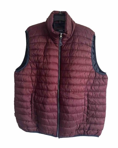 Izod gefütterte Weste Herren Größe XXL burgund gesteppt durchgehender Reißverschluss rot Taschen 2X