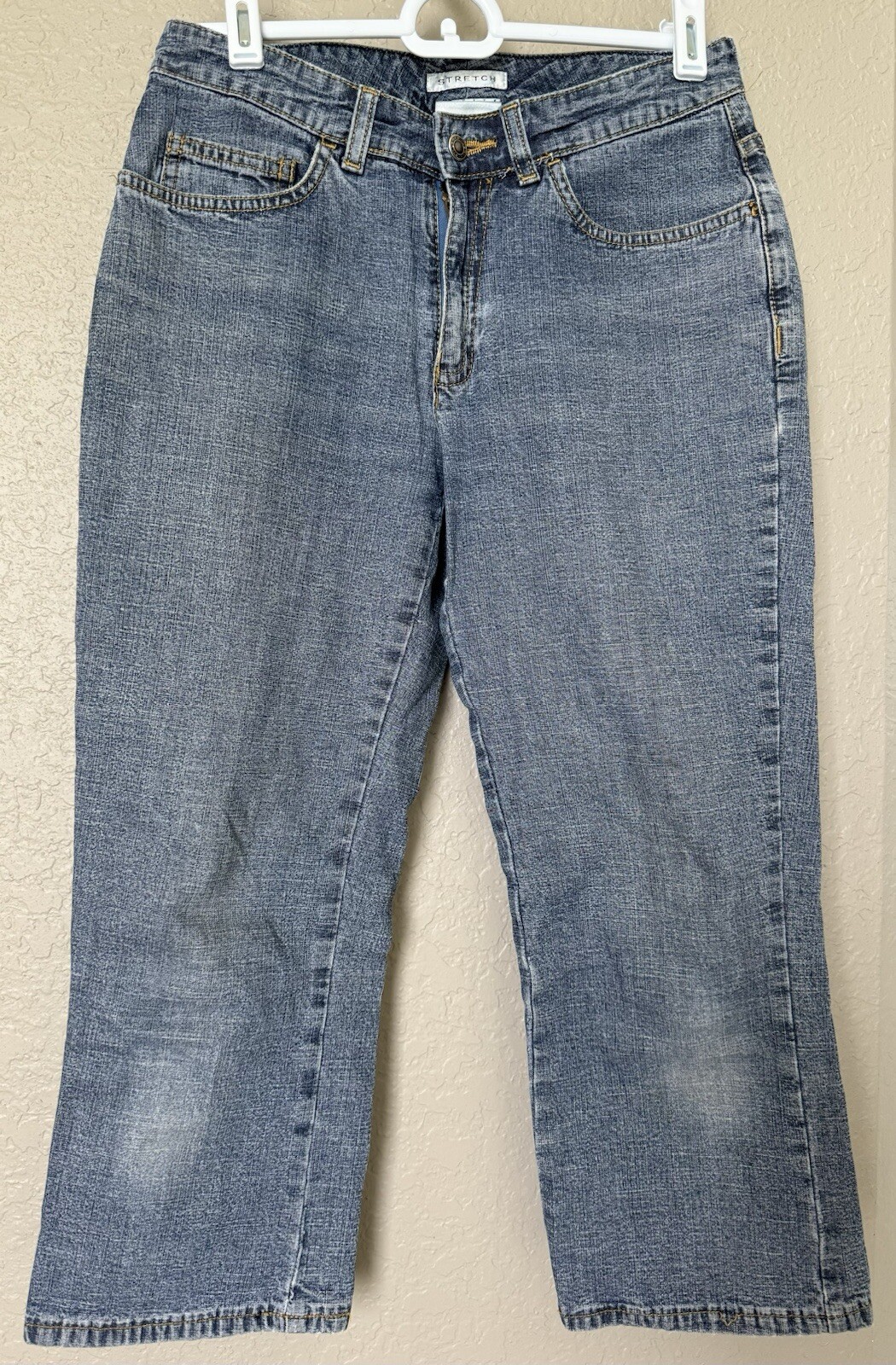 Women's Sport Stretch Cropped Capri Blue Jeans Denim Pants Size 4 Petite