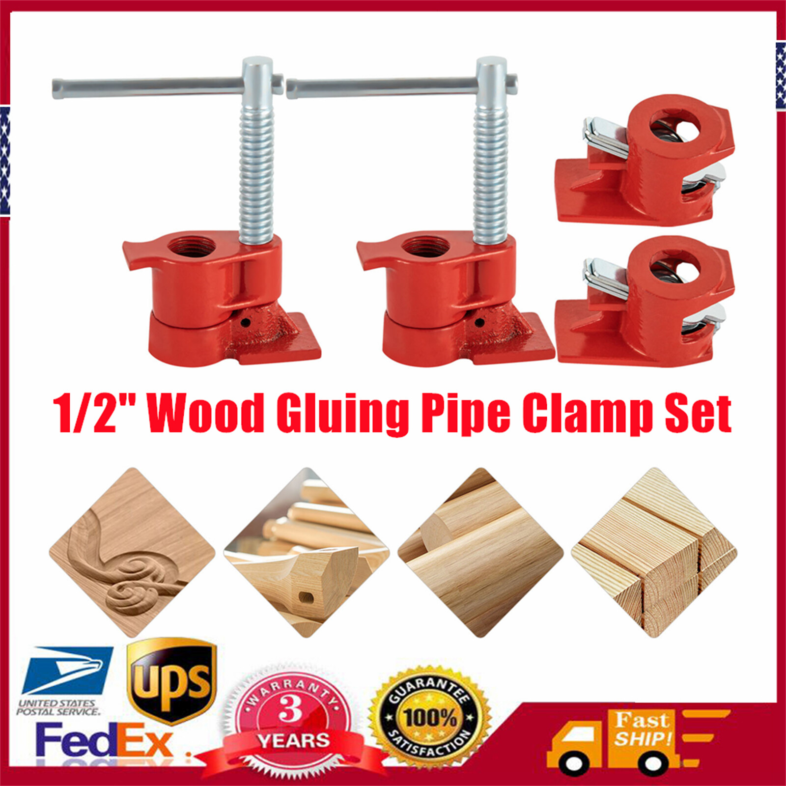 2 Pack For Black Pipe 1/2 Inch Pipe Clamp, Wood Gluing Pipe Clamp Fixture