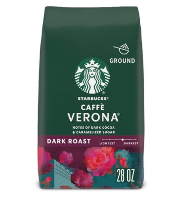 Starbucks Ground Coffee, Dark Roast Caffè Verona, 100% Arabica, 1 bag (28 oz)