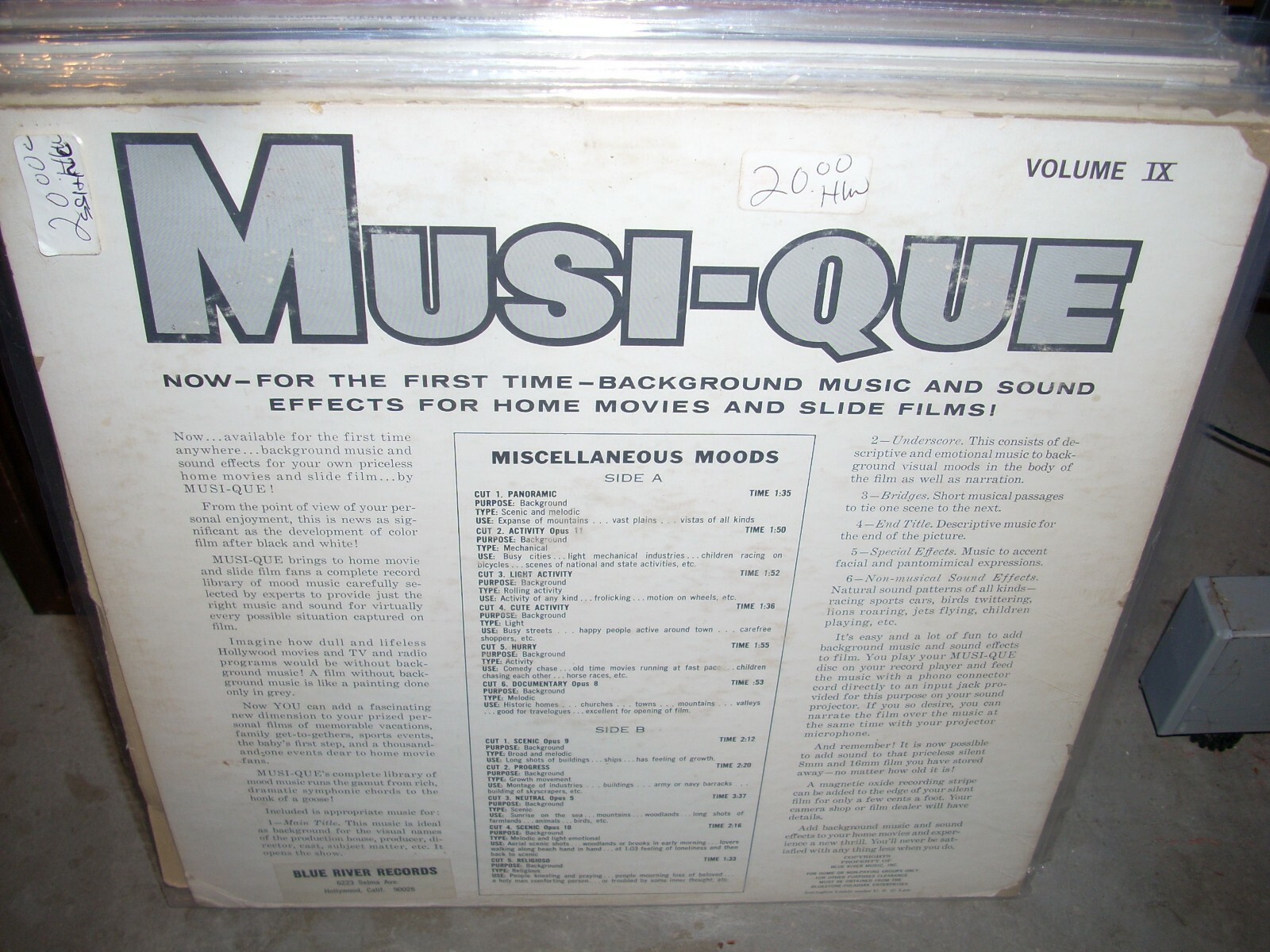 MUSIQUE a library of mood music for home movies & slide film vol 9