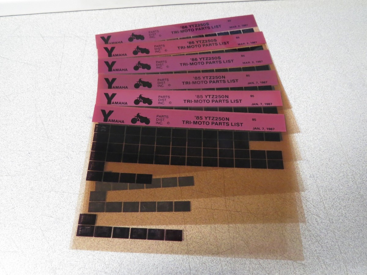 Vintage Yamaha OEM 85-86 YTZ250 Parts List Microfiche Lot of 6 | eBay