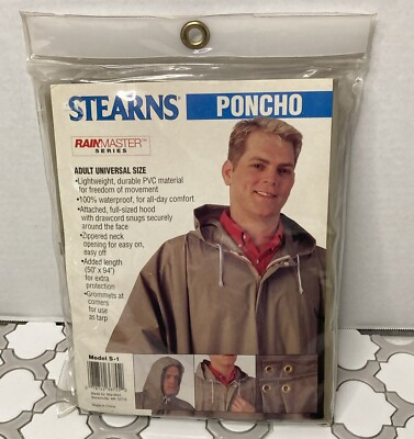 New Stearns 100% Waterproof Rainmaster Series Universal Adult Tan Poncho S-1