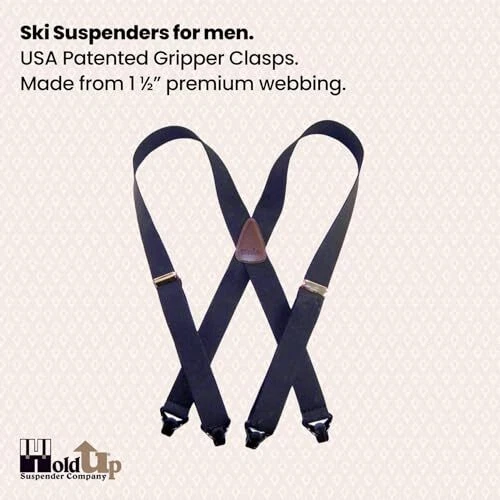 Hold Up Suspenders for Men - Ski Suspenders 1 1/2" - USA Black Composite Plastic - Image 2 of 4