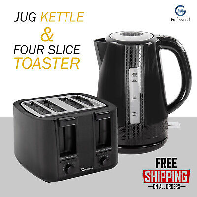 Blitz 4 Slice Wide Slot Toaster 1 7 Cordless Electric Kettle Kitchen Set Black Ebay