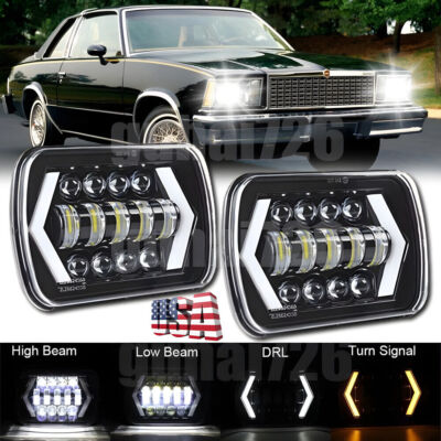 For Chevy Malibu 78-1981 & For Corvette DOT Pair 5X7'' 7x6 LED Headlights w/DRL