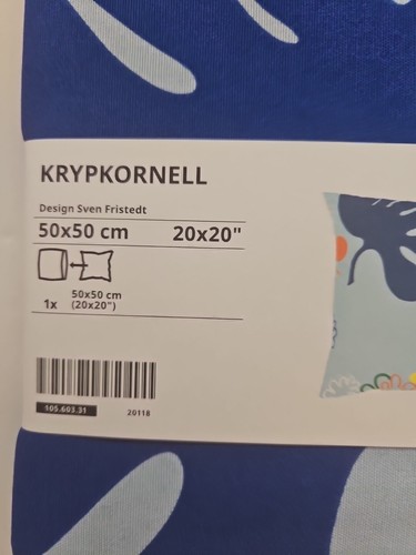Ikea KRYPKORNELL Qty of 2 Pillow cushion cover leaf pattern multicolor 20x20 New - Picture 4 of 10