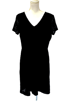Lauren Ralph Lauren Size 16 Black Crochet Dress V Neck Fully Lined