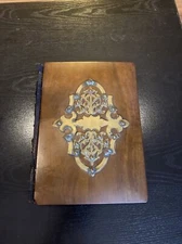 Antique Vintage Wood And Ornate Brass Medallion Book Journal Cover, No Monogram