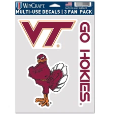 Virginia Tech Hokies Multi Use Decal / Sticker Sheet-3 Fan Pack *Free Shipping