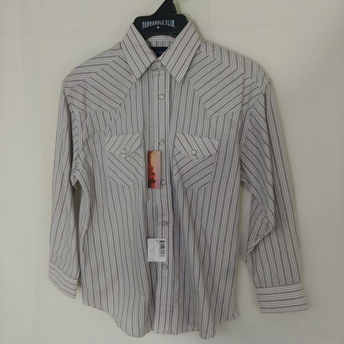 Panhandle Slim Striped Youth Button Up Snap Long Sleeve Shirt Size Medium - NWT - Picture 4 of 11