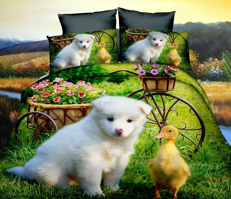 Cane Set 2pezzi Letto Singolo Copripiumino 160x200cm Due Federe Reversibile M.8 - Immagine 3 di 3