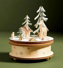 Anthropologie Enchanted Forest Music Box Wood  Woodland Deer Animals Snow NEW
