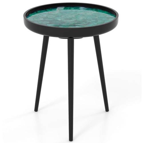 16" Round End Table Mid-century Modern Coffee Table w/ Sea Shell Decoration - Picture 10 of 10