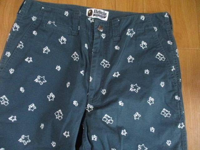 A BATHING APE Cotton Patterned Chino Pants Green S W76cm BA0226233 thumbnail 3