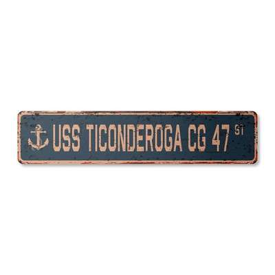 USS Ticonderoga CG 47 Vintage Plastic Street Sign us Navy Ship Veteran Sailor...