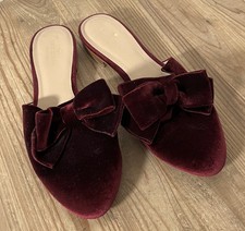 Kate Spade Bordeaux Madra Velvet Bow Mule Slip On Flat Slippers Sz 8.5 - EXC