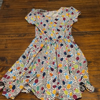 Mali Girls Fit & Flare Dress 5/6 White/Multicolor Floral Short Sleeve Knee
