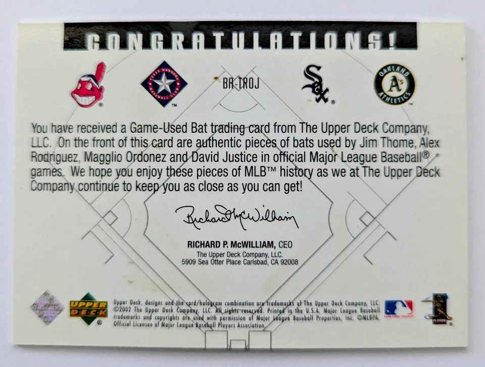 Bate J THOME MAGS 2002 cubierta superior conexión diamante alrededor de 4 murciélagos #BA-TRO AROD Foto 2 de 2