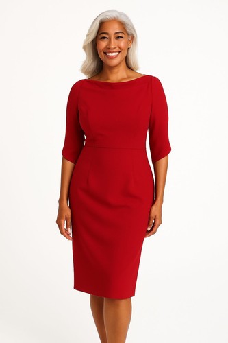 BLACK HALO Nuelle Red Sheath Dress Boat Neck 3/4 Sleeve Size 8
