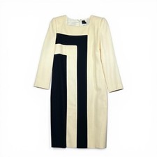 Vintage Carolina Herrera Colorblock Cream and Black Long Sleeve Shift Dress