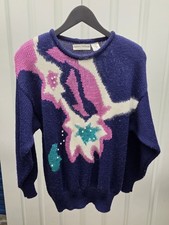 Vintage Lauren Matthews 80s Sweater Beads Knit Purple Pink Acrylic Wool Angora