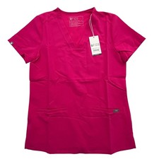 FIGS Women's Casma Technical Three-Pocket Scrub Top Size XS Hot Pink NWT V-Neck