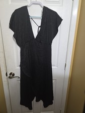Black V-Neck Tie Maxi Dress Sleeveless Long  Solid Women