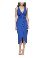 GUESS Womens Blue Lined O-ring Tulip Hem Sleeveless Tea-Length Sheath Dress 6