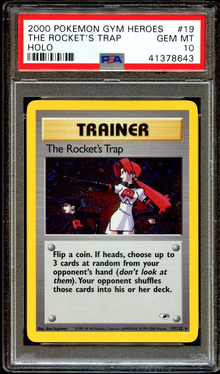 PSA 10 GEM MINT The Rocket's Trap 19/132 HOLO RARE Gym Heroes