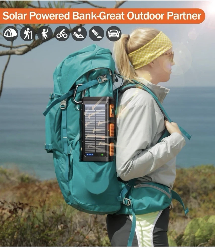 Solar Power Bank 45800mAh Wireless Fast Charger 15W with 7 Outputs 4 Inputs & Flashlight