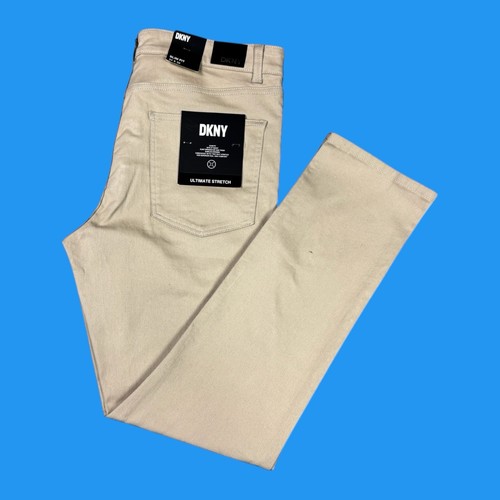 DKNY Mens Size 34x32 Stanton Slim Fit Ultimate Stretch Beige 5 Pockets Pants