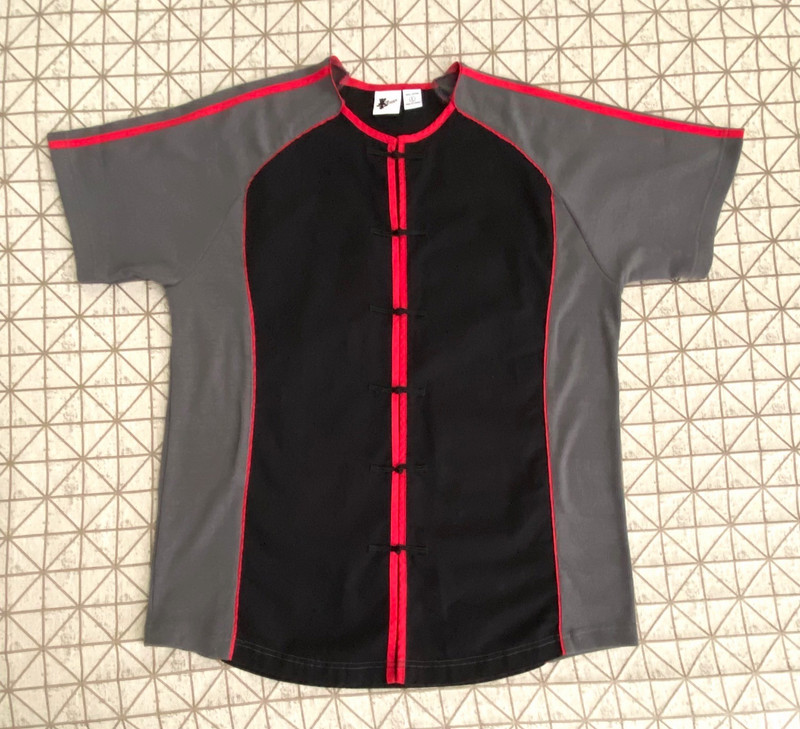 100% Cotton Kung Fu Jersey Style Black, Grey & Red Top - Unique
