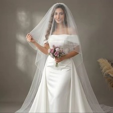 UK 2 Layers Bridal Veil Pencil Edge Soft Tulle Simple Wedding Veil With Comb