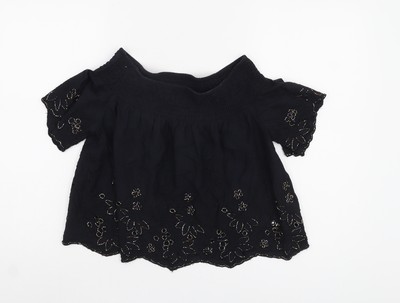 Topshop Damen Bluse schwarz schulterfrei bestickt