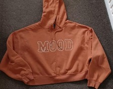 Ladies Tan Brown 'Mood' Cropped Hoodie Size S Excellent Condition